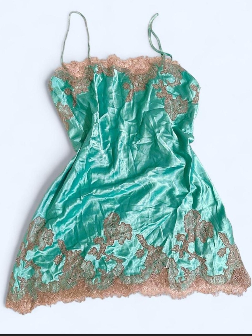 Victoria's Secret Turquoise Chemise with Gold Lace Trim